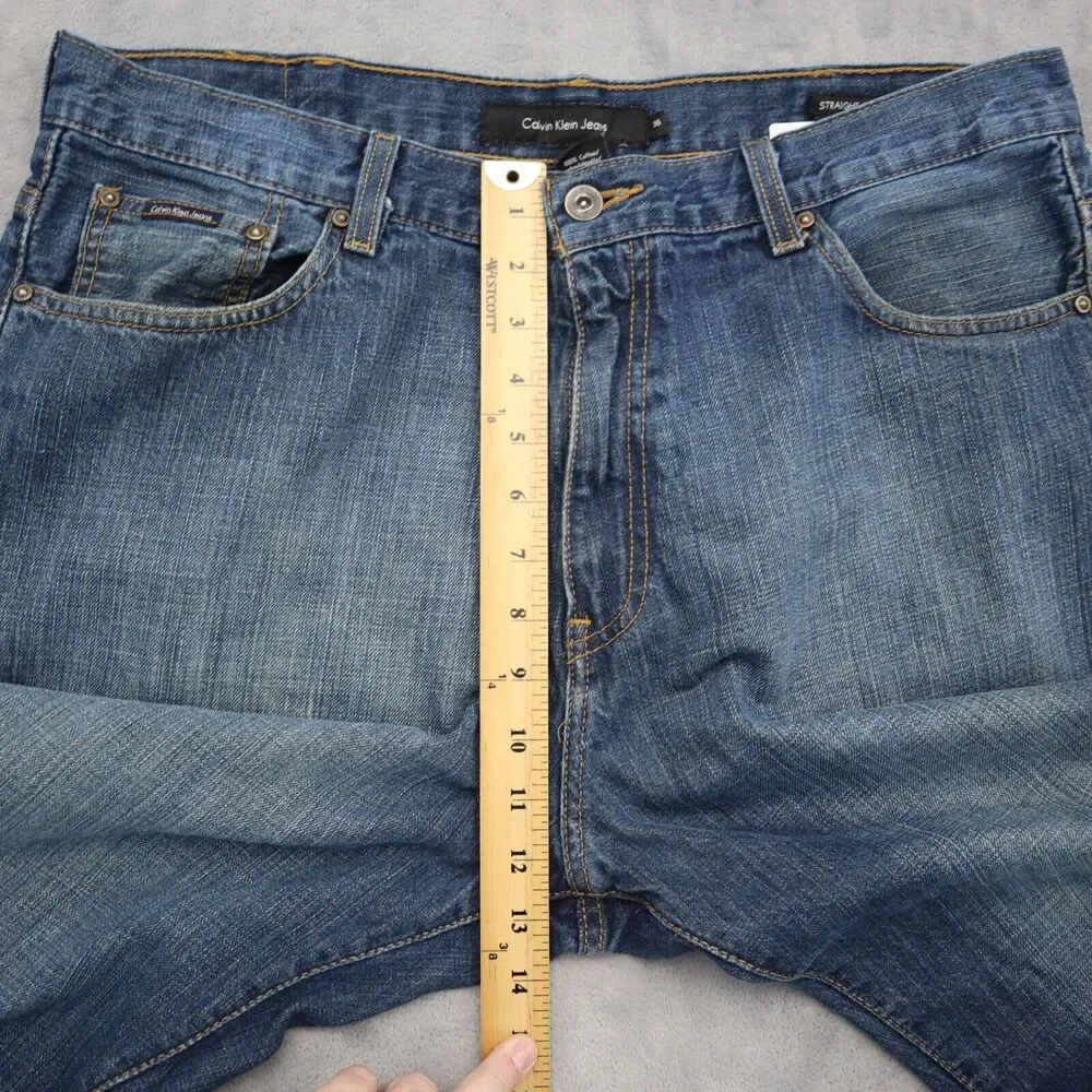 Calvin Klein Pants Mens 36 Blue Straight High Rise Button Zip Cotton Denim Jeans